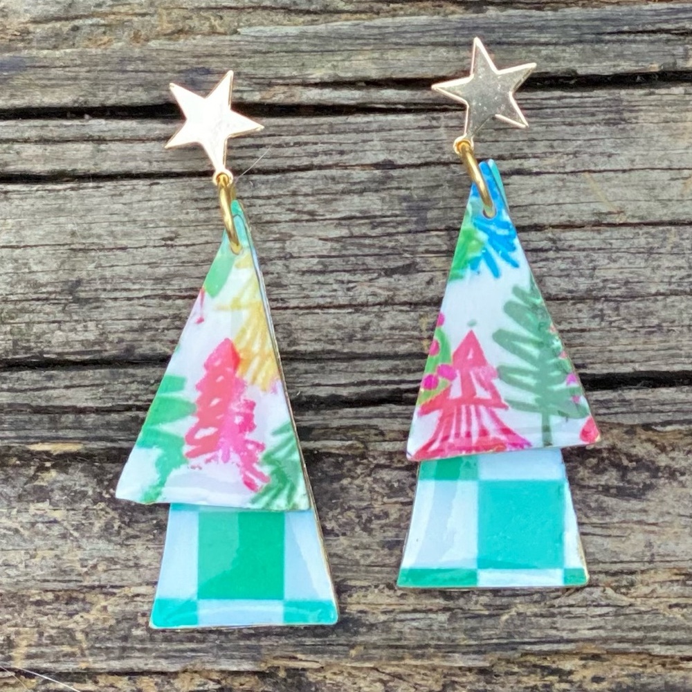 Handmade Colorful Christmas Tree Earrings for Kids